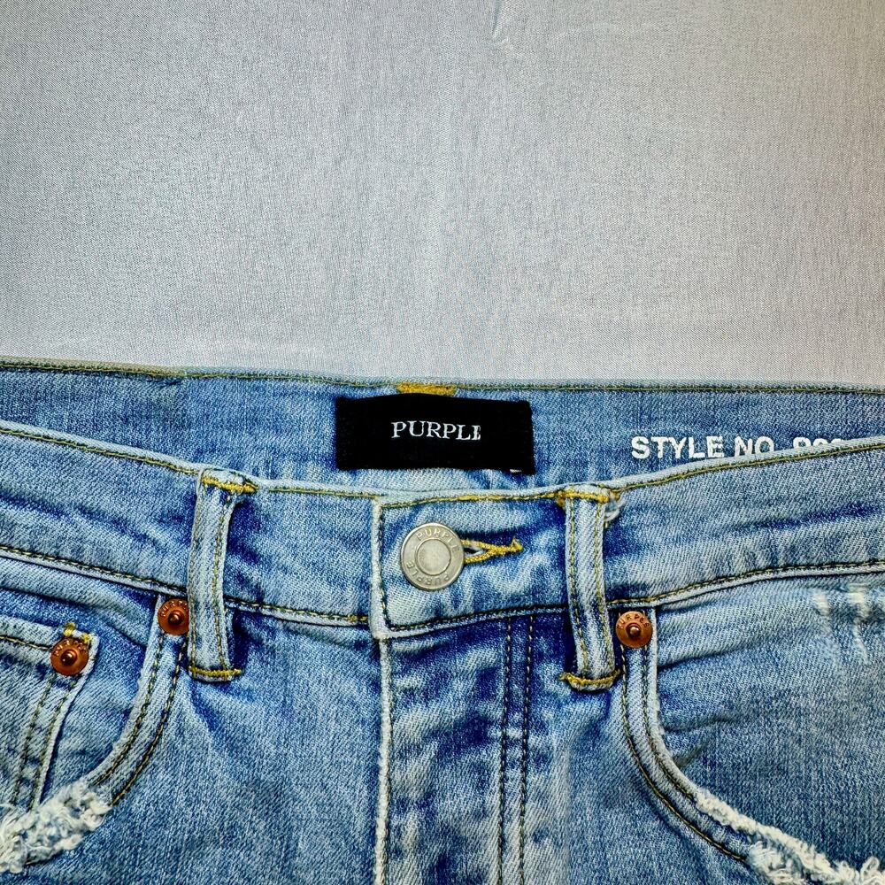 Purple Distressed Denim Shorts Light Wash Women's 29 Button Fly Y2K Streetwear - Picture 4 of 15